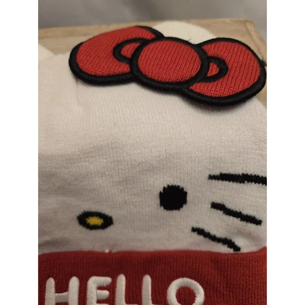 Sanrio Hello Kitty White Red Knit Beanie Hat 3D Ears Bow Youth 2021 Fall Winter